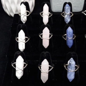 Adjustable Gemstone And Quartz Rings, Rose Quartz,l, Lapiz Lazuli, Goldstone, Howlite, Blue Goldstone, Sodalite